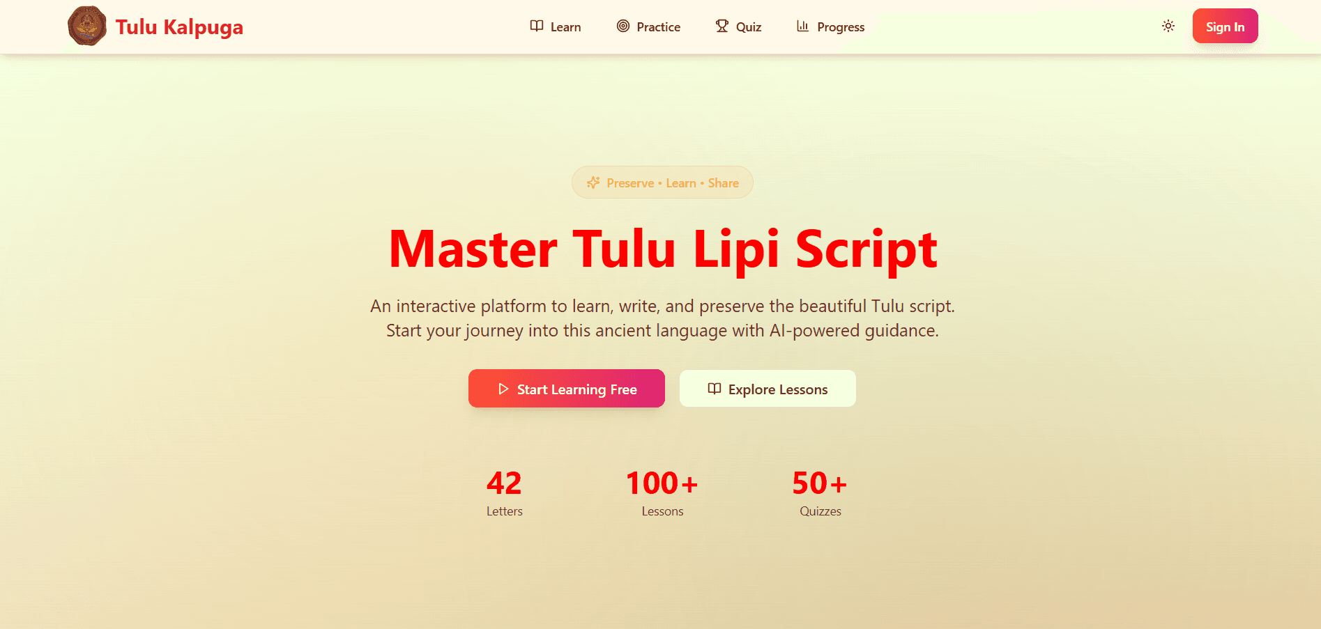 TULU KALPUGA - AI-Powered Platform for Learning Tulu Lipi