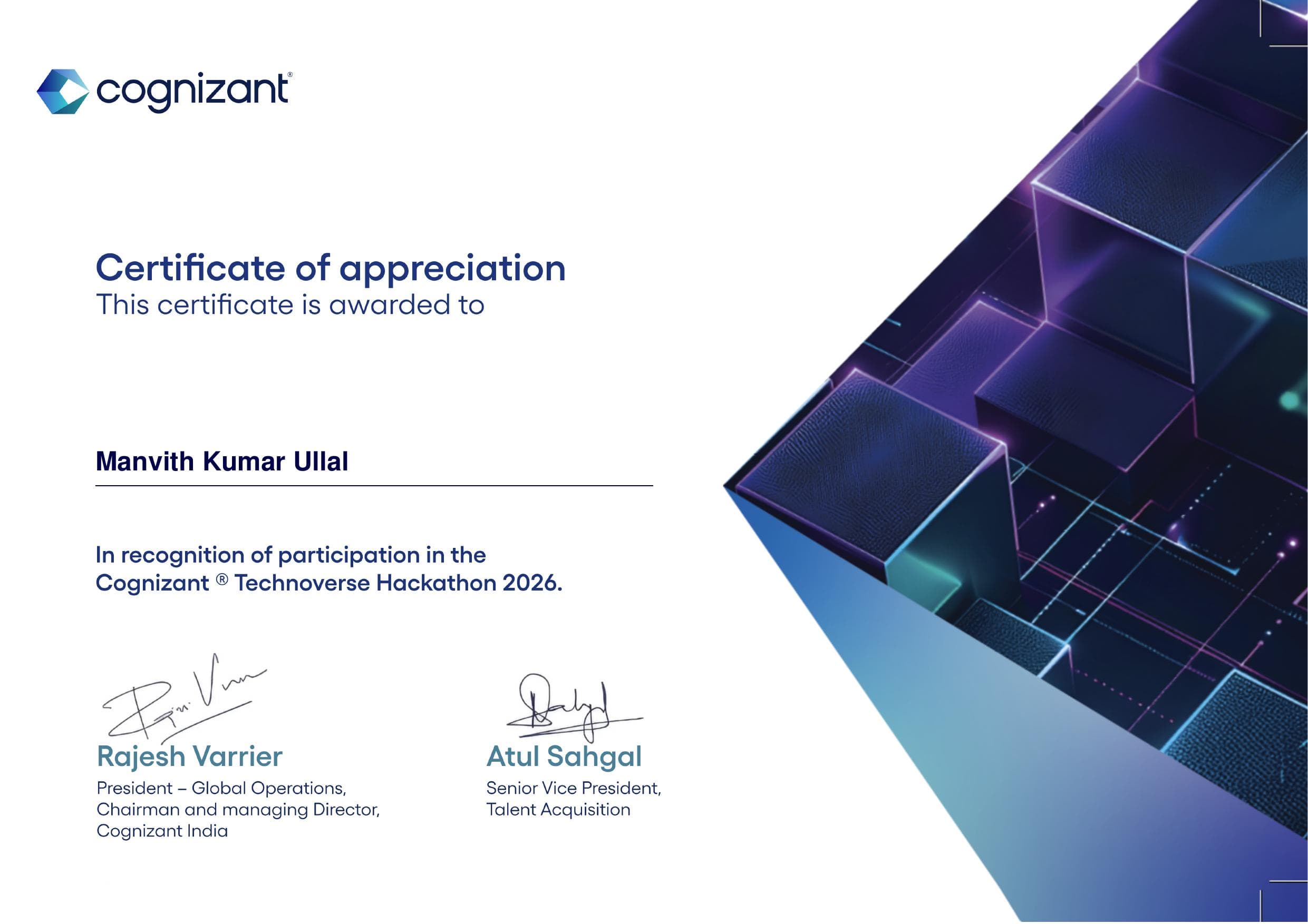Participant – Cognizant Technoverse Hackathon 2026