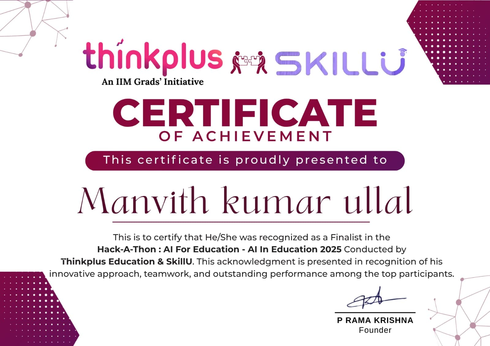 Finalist – Hack-A-Thon: AI for Education (2025)